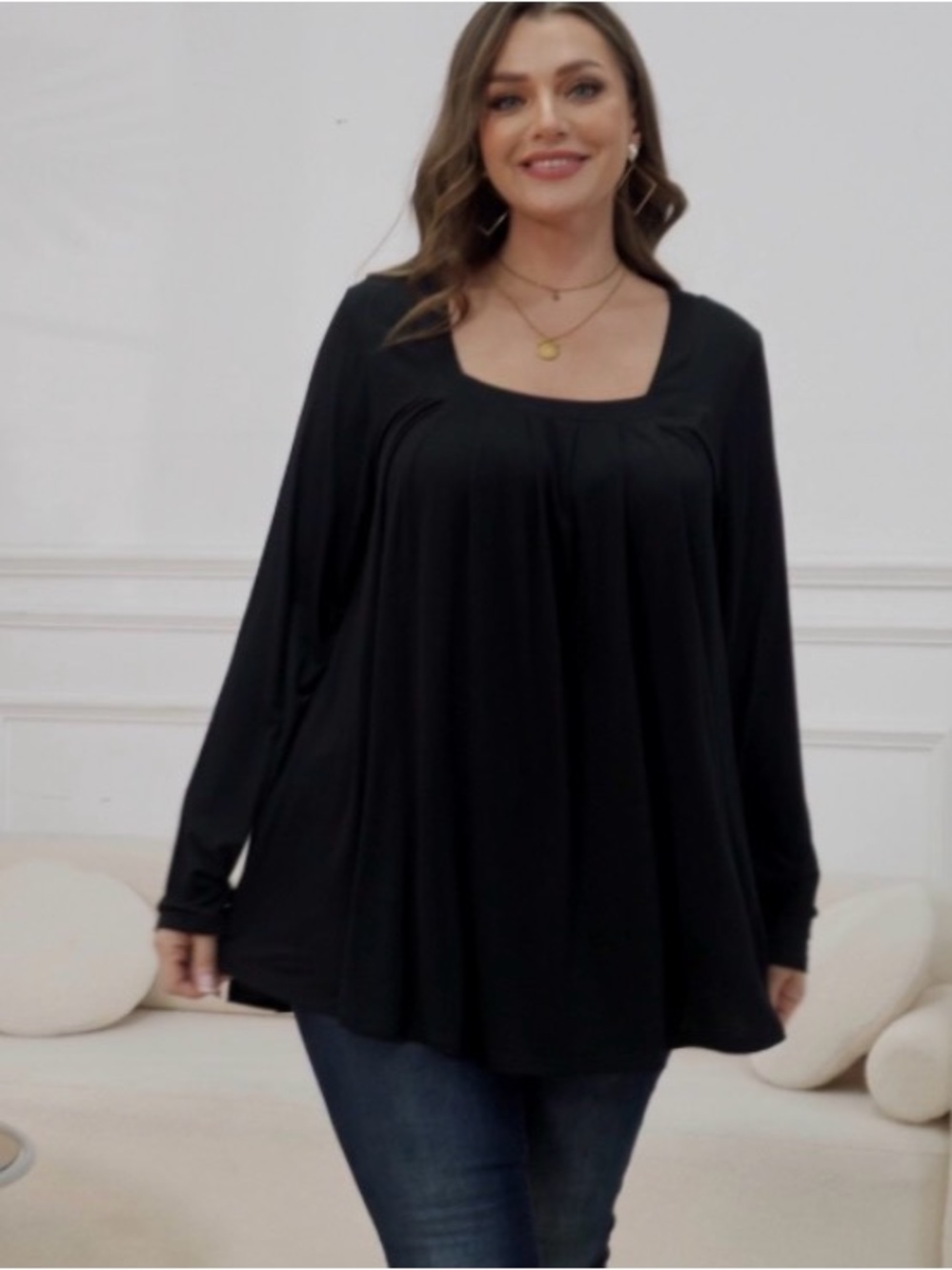 NWT Siddhe square-neck long-sleeve blouse in black size XL